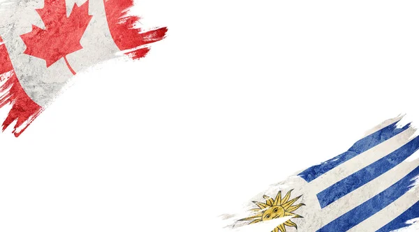Beyaz Arkaplanda Kanada ve Uruguay Bayrakları — Stok fotoğraf